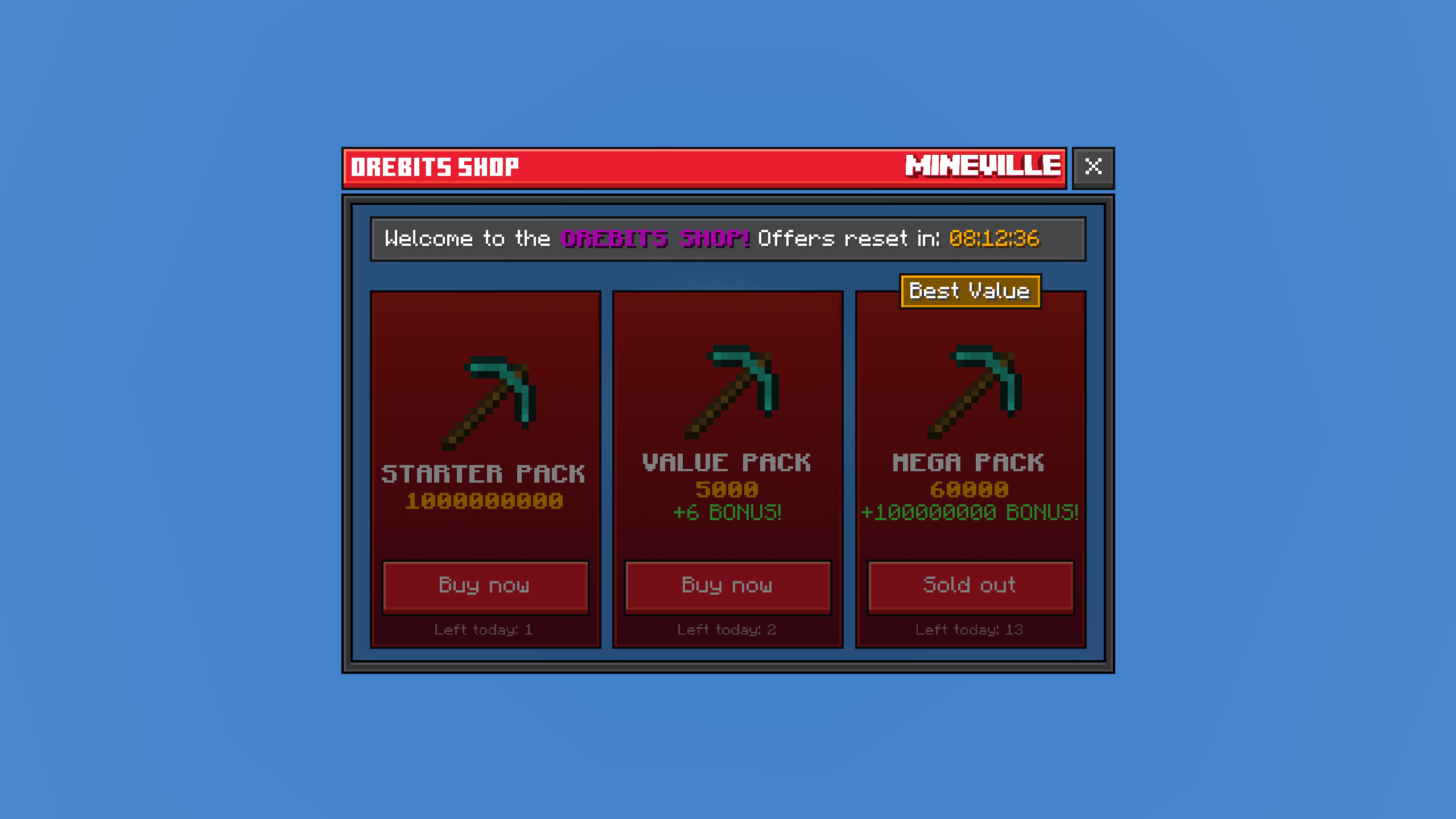 Orebits Sold Out buttons